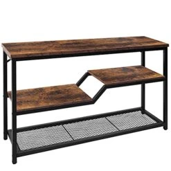 Tektalk Console Table Industrial Sofa Side Table With Metal Mesh Shelves Frame Easy Assembly For Hallway Entryway Living Room - Rustic Brown