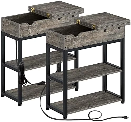 Rolanstar End Table With Charging Station, Narrow Nightstand, Flip Top Side Table With USB Ports And Storage Shelves For Small Spaces, Living Room, Bedroom (Rustic Brown) 8 Rolanstar End Table With Charging Station, Narrow Nightstand, Flip Top Side Table With USB Ports And Storage Shelves For Small Spaces, Living Room, Bedroom (Rustic Brown) - Image 8