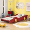 NCKMYB Twin Size Race Car Bed Kid Platform Bed Wooden Floor Bed Car Shaped Toddler Bed Frame For Boy Girl Junior,Red