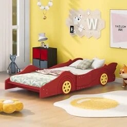 NCKMYB Twin Size Race Car Bed Kid Platform Bed Wooden Floor Bed Car Shaped Toddler Bed Frame For Boy Girl Junior,Red 23 NCKMYB Twin Size Race Car Bed Kid Platform Bed Wooden Floor Bed Car Shaped Toddler Bed Frame For Boy Girl Junior,Red -Best Furniture Store 51qiZiDU8jL. AC