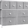 Fabric Dresser For Bedroom - Chest Of 8 Drawers, Storage Tower, Clothing Organizer, For Closet, For Living Room, Steel Frame, Fabric Bins - Knob Handle (White)