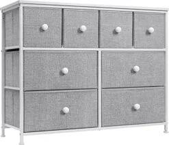 Fabric Dresser For Bedroom - Chest Of 8 Drawers, Storage Tower, Clothing Organizer, For Closet, For Living Room, Steel Frame, Fabric Bins - Knob Handle (White) -Best Furniture Store 51qincnBLpL. AC