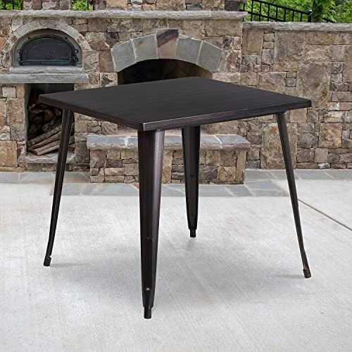 Flash Furniture Toby Commercial Grade 31.75" Square Black-Antique Gold Metal Indoor-Outdoor Table 2 Flash Furniture Toby Commercial Grade 31.75" Square Black-Antique Gold Metal Indoor-Outdoor Table - Image 2