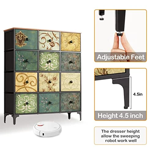 12 Drawer Dresser, Tall Dressers For Bedroom With Storage Drawer, Wide Chest Of Drawers For Bedroom, Wooden Top And Metal Frame, Modern Bedroom Dresser For Clothes Closet Kids Living Room 2 12 Drawer Dresser, Tall Dressers For Bedroom With Storage Drawer, Wide Chest Of Drawers For Bedroom, Wooden Top And Metal Frame, Modern Bedroom Dresser For Clothes Closet Kids Living Room - Image 2