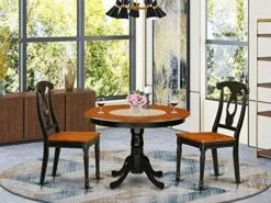 EAST WEST FURNITURE 5 Pc Set With A Round Kitchen Table And 4 Leather Dinette Chairs In Linen White -Best Furniture Store 51r9H31u64L. AC