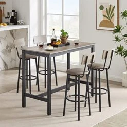 KIVENJAJA Bar Table And Chairs Set For 4, 5-Piece Rectangle Pub Bistro Table And PU Upholstered Stools With Backrest, Counter Height Dining Table Set For Kitchen Breakfast Nook Restaurant, Grey 12 KIVENJAJA Bar Table And Chairs Set For 4, 5-Piece Rectangle Pub Bistro Table And PU Upholstered Stools With Backrest, Counter Height Dining Table Set For Kitchen Breakfast Nook Restaurant, Grey -Best Furniture Store 51rFTNroKHL