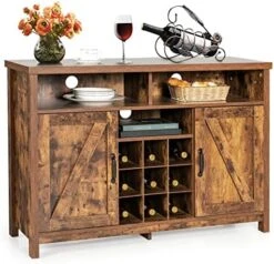 Giantex Buffet Sideboard, Farmhouse Kitchen Storage Cabinet, 9-Bottle Wine Rack & 2 Door Cabinets, Wood Pantry Cupboard, Credenza Organizer For Living Room (Industrial) -Best Furniture Store 51rIBNwOpTL. AC