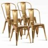 MFD LIVING 18 Inch Metal Dining Chair, Indoor Outdoor Patio Chair with Rustless, Stackable Chair for Restaurant Dining Room Chair Set of 4 (Gold)
