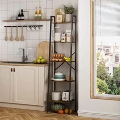 Hoctieon Industrial Ladder Bookshelf, Multifunctional Ladder Shelf, 5-Tier Tall Bookshelf, Open Ladder Shelf Bookcase, For Living Room, Home Office, Kitchen, Bedroom, Metal Frame, Rustic Brown 13 Hoctieon Industrial Ladder Bookshelf, Multifunctional Ladder Shelf, 5-Tier Tall Bookshelf, Open Ladder Shelf Bookcase, For Living Room, Home Office, Kitchen, Bedroom, Metal Frame, Rustic Brown -Best Furniture Store 51rNcCnPzNL