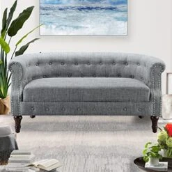 Rosevera Chancy Reading Small Armchair Arm Living Set Accent Club Room Barrel Chairs Bedroom Loveseat, Standard, Blue Sofa -Best Furniture Store 51rZsh2M cL. AC