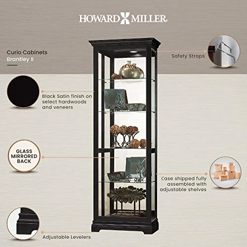 Howard Miller Brantley II Curio Cabinet 680-672 – Black Satin Finish, Vertical Home Decor, Four Glass Shelves, Five Level Display Case, No Reach Light, Sliding Doors 3 Howard Miller Brantley II Curio Cabinet 680-672 – Black Satin Finish, Vertical Home Decor, Four Glass Shelves, Five Level Display Case, No Reach Light, Sliding Doors - Image 3