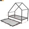 Harper & Bright Designs Twin Size House Bed With Trundle, Metal Kids Platform Bed Frame With Roof, House-Shape Bed Frame Can Be Decorated For Kids Girls Boys Toddlers(Black)
