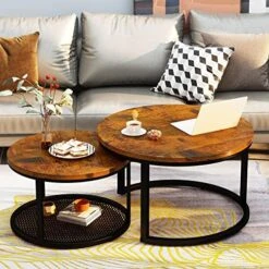 AWQM Nesting Coffee Table Set Of 2, Round End Table Modern Stacking Side Table With Faux Marble Top And Metal Frame For Living Room, Bedroom And Balcony, White -Best Furniture Store 51rt92MviIL. AC