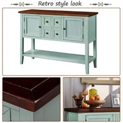 LZ LEISURE ZONE Buffet Sideboard Retro Style Wood Console Table With Bottom Shelf, Storage Cabinet & Drawers For Living Room/Kitche/Entryway, Antique Blue -Best Furniture Store 51rti96eUIL