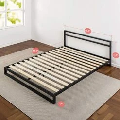 Trisha 7 Inch Platforma Bed Frame With Headboard/Mattress Foundation/Box Spring Optional/Wood Slat Support, Queen & Ultima 10"; Comfort Memory Foam Mattress, Queen -Best Furniture Store 51s2lE46aCL