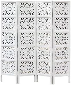 Oom Divider Wood Screen - Ghanti Bells Antique Brown - 4 Panel Folding 72 X 80 - Assembled Hand Carved Decorative Functional Versatile Portable Partition Reversible Privacy Boho - COTTON CRAFT -Best Furniture Store 51s4ROILcdL. AC