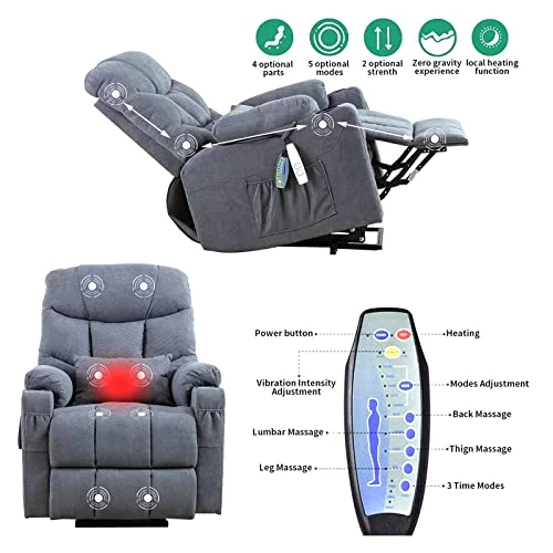 OBBOLLY Power Lift Recliner Chair For Elderly, Massage Chair Recliner With Heat, Linen Fabric Lazy Sofa Chairs With Cup Holders, USB, Side Pockets For Living Room 3 OBBOLLY Power Lift Recliner Chair For Elderly, Massage Chair Recliner With Heat, Linen Fabric Lazy Sofa Chairs With Cup Holders, USB, Side Pockets For Living Room - Image 3