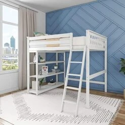 Max & Lily Full Size High Loft Bed With Desk And Bookcase, White, Solid Wood Modern Bed Frame For Kids/Teens, Pine, Non-Toxic Finish, 400 Lb. Weight Capacity, Easy Assembly -Best Furniture Store 51s5vsl1iUL. AC