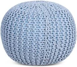 BIRDROCK HOME Round Pouf Foot Stool Ottoman - Knit Bean Bag Floor Chair - Cotton Braided Cord - Great For The Living Room, Bedroom And Kids Room - Small Furniture (Light Grey) -Best Furniture Store 51s7Fjr5uaL. AC