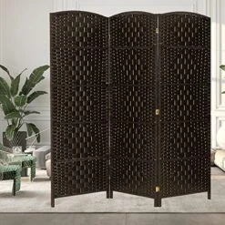 Spurgehom 4 Panel Room Divider Folding Wall Divider 6Ft Privacy Screen Indoor Portable Woven Partitions And Dividers Freestanding, Diamond Double-Weaved For Home, No Installation Required (Black) -Best Furniture Store 51s90FmyiYL. AC