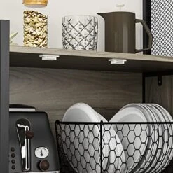 AIEGLE Large Kitchen Hutch Storage Cabinet, Pantry Cabinets With Hutch, Metal Frame Cupboard With Mesh Door, Drawer & Microwave Shelf, Freestanding Kitchen Storage, Rustic (59" W X 15.7" D X 68.5" H) -Best Furniture Store 51sADMxHJOL