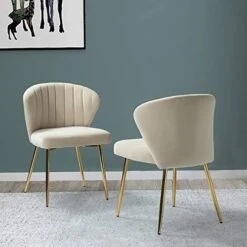 Velvet Dining Chairs Set Of 2, Modern Upholstered Side Chair With Golden Legs, Small Cute Armless Accent Chair For Living Room, Kitchen, Bedroom, Beauty Room/Ivory, 2-Pack -Best Furniture Store 51sJLmwbonL. AC