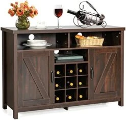 Giantex Buffet Sideboard, Farmhouse Kitchen Storage Cabinet, 9-Bottle Wine Rack & 2 Door Cabinets, Wood Pantry Cupboard, Credenza Organizer For Living Room (Industrial) -Best Furniture Store 51sTF1ml6cL. AC