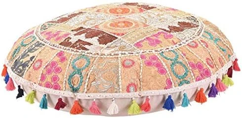 KLAVATE Indian Handmade Vintage Patchwork Cotton Boho Chic Bohemian Hand Embroidered Decorative Ethnic Foot Stool Round Floor Pillows & Cushion Cover Seating Pouf Ottoman (Purple, 18 Inch) 9 KLAVATE Indian Handmade Vintage Patchwork Cotton Boho Chic Bohemian Hand Embroidered Decorative Ethnic Foot Stool Round Floor Pillows & Cushion Cover Seating Pouf Ottoman (Purple, 18 Inch) - Image 9