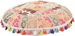 KLAVATE Indian Handmade Vintage Patchwork Cotton Boho Chic Bohemian Hand Embroidered Decorative Ethnic Foot Stool Round Floor Pillows & Cushion Cover Seating Pouf Ottoman (Purple, 18 Inch) 18 KLAVATE Indian Handmade Vintage Patchwork Cotton Boho Chic Bohemian Hand Embroidered Decorative Ethnic Foot Stool Round Floor Pillows & Cushion Cover Seating Pouf Ottoman (Purple, 18 Inch) -Best Furniture Store 51sTfpGZ6YL. AC