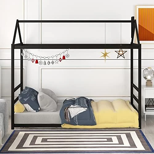 UBGO Triple Twin Bunk Bed, Can Be Separated Into 3 Twin Beds Metal Full Bunk Bed With Two-Side Stairs And Shelf,Metal Loft Bed For Adult Kids Student Dormitory Bedroom Furniture Set, Black 6 UBGO Triple Twin Bunk Bed, Can Be Separated Into 3 Twin Beds Metal Full Bunk Bed With Two-Side Stairs And Shelf,Metal Loft Bed For Adult Kids Student Dormitory Bedroom Furniture Set, Black - Image 6