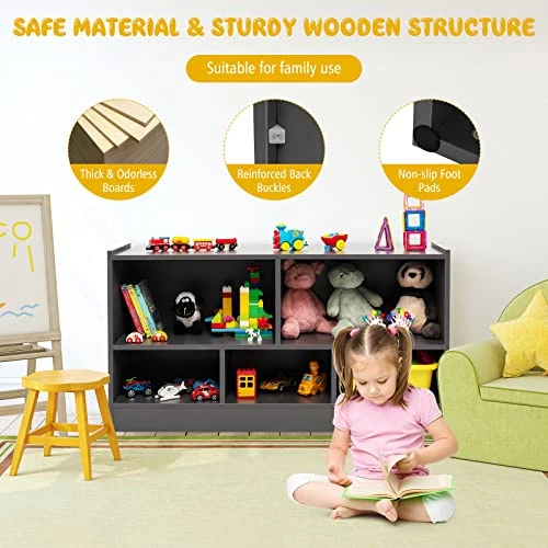 KOTEK Kids Bookshelf, 5 Cubby Toy Storage Organizer, Wooden 3-Tier Bookcase Storage Cabinet, Open Display Book Shelf For Daycare, Nursery, School Classroom, Playroom, Living Room & Bedroom (Grey) 5 KOTEK Kids Bookshelf, 5 Cubby Toy Storage Organizer, Wooden 3-Tier Bookcase Storage Cabinet, Open Display Book Shelf For Daycare, Nursery, School Classroom, Playroom, Living Room & Bedroom (Grey) - Image 5