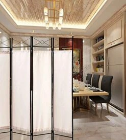 Legacy Decor 4 Panel Metal And Woven Fabric Room Divider With Two Way Hinges White Color -Best Furniture Store 51sdzxWxD8L