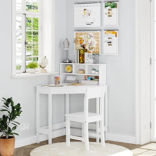 UTEX Kids Desk,Wooden Study Desk With Chair For Children,Writing Desk With Storage And Hutch For Home School Use,White 3 UTEX Kids Desk,Wooden Study Desk With Chair For Children,Writing Desk With Storage And Hutch For Home School Use,White - Image 3