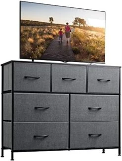 Dresser TV Stand, Entertainment Center With Fabric Drawers, Media Console Table With Metal Frame And Wood Top For TV Up To 45 Inch, Chest Of Drawers For Bedroom, Living Room, Entryway, Dark Grey -Best Furniture Store 51seB9mzyRL. AC