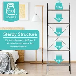 5 Shelves Ladder Shelf, 5 Tier Bookshelf, Storage Rack Wooden Shelf Ladder, Ladder Shelf Bookcase, Rustic Industrial Shelving Unit, Vintage Flower Plant Stand Rack For Living Room, Bedroom And Office -Best Furniture Store 51sgo8zQzHL