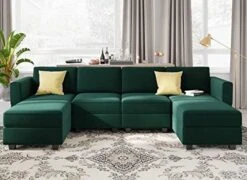Belffin Modular Velvet Sectional Sofa With Storage Seat Oversized U Shaped Couch With Reversible Chaise Sofa Set With Ottoman Blue -Best Furniture Store 51skeSjL kL. AC