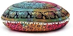 Rajasthaniartdecor Round Pouf Cover Cushion Cotton With Pom Meditetion Seating For Living Dorm Room Color Size 32 Inch Inches (Cover Only) (Blue Gold), RADC003-V, Inches(80 Cm) -Best Furniture Store 51smHlYgoWL. AC