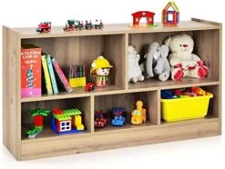 Costzon Toy Storage Organizer For Kids, 5-Section School Classroom Storage Cabinet For Organizing Books Toys, Wooden Bookshelf Daycare Furniture For Playroom, Kids Room, Nursery, Kindergarten (White) -Best Furniture Store 51swLvoQP8L. AC