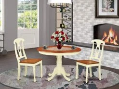 EAST WEST FURNITURE 5 Pc Set With A Round Kitchen Table And 4 Leather Dinette Chairs In Linen White -Best Furniture Store 51t hy88kaL. AC