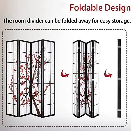 Room Divider 6Ft Folding Privacy Divider 4 Panel Portable Room Seperating Chinese Style Dividers Japanese Screen Wall Divider Wood Divider Tall Freestanding Partition Screen, White 4 Room Divider 6Ft Folding Privacy Divider 4 Panel Portable Room Seperating Chinese Style Dividers Japanese Screen Wall Divider Wood Divider Tall Freestanding Partition Screen, White - Image 4