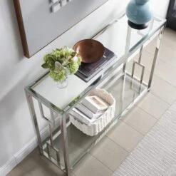 Sofa Table, Glass Console Table With 2-Tier Storage Shelves, Modern End And Narrow Entryway Table For Living Room, Hallway, And Bedroom, Stainless Steel Frame With Geometry Shape 10 Sofa Table, Glass Console Table With 2-Tier Storage Shelves, Modern End And Narrow Entryway Table For Living Room, Hallway, And Bedroom, Stainless Steel Frame With Geometry Shape -Best Furniture Store 51tLz62XJrL