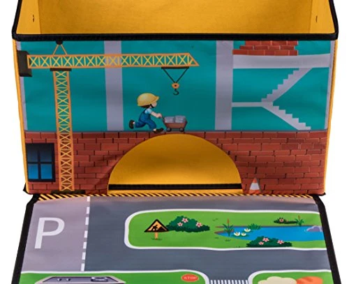 Clever Creations Collapsible Toy Storage Organizer And Play Mat For Kids - Perfect Toy Chest For Organizing Books, Toys, Games, And More - Construction Site Theme 3 Clever Creations Collapsible Toy Storage Organizer And Play Mat For Kids - Perfect Toy Chest For Organizing Books, Toys, Games, And More - Construction Site Theme - Image 3