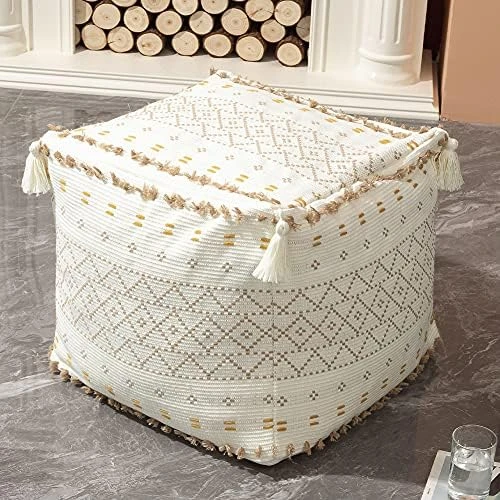 Blue Page Boho Neutral Decorative Square Unstuffed Pouf - Braided Handwoven Casual Ottoman Pouf Cover With Tassels And Cute Soft Tufted Footrest/Cushion For Bedroom Living Room, 18" X18”x16 11 Blue Page Boho Neutral Decorative Square Unstuffed Pouf - Braided Handwoven Casual Ottoman Pouf Cover With Tassels And Cute Soft Tufted Footrest/Cushion For Bedroom Living Room, 18" X18”x16 - Image 11