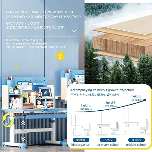 Kids Desk And Chair, Height Adjustable Children School Study Desk With 0-60° Tilt Desktop, Built-in Bookshelf, For 3-18 Year Old Kids Bedroom Furniture, Easy To Scrub Graffiti Painting Desktop ( Color 3 Kids Desk And Chair, Height Adjustable Children School Study Desk With 0-60° Tilt Desktop, Built-in Bookshelf, For 3-18 Year Old Kids Bedroom Furniture, Easy To Scrub Graffiti Painting Desktop ( Color - Image 3