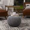BIRDROCK HOME Round Pouf Foot Stool Ottoman - Knit Bean Bag Floor Chair - Cotton Braided Cord - Great For The Living Room, Bedroom And Kids Room - Small Furniture (Light Grey)