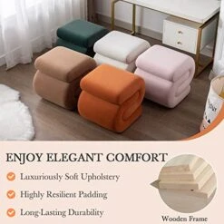 LETESA Modern Velvet Upholstered Ottoman, Exquisite Small End Table, Soft Foot Stool With S-Shape, Dressing Makeup Chair, Comfortable Seat For Living Room, Bedroom, Entrance (Orange, S-Shape) -Best Furniture Store 51treAw5bVL