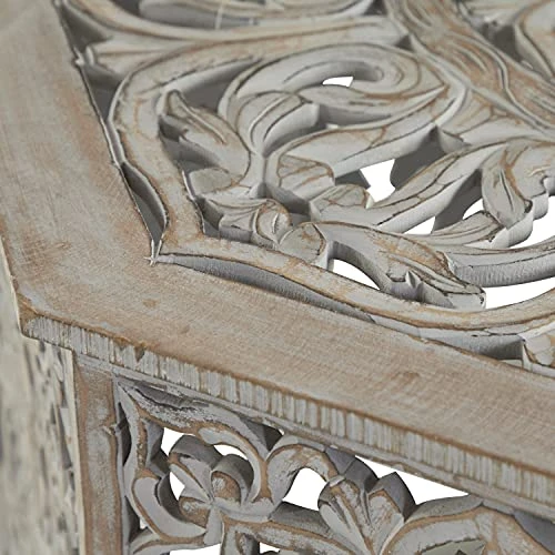Deco 79 Wood Floral Handmade Intricately Carved Coffee Table With Hollow Interior, 33" X 33" X 18", Light Gray 4 Deco 79 Wood Floral Handmade Intricately Carved Coffee Table With Hollow Interior, 33" X 33" X 18", Light Gray - Image 4