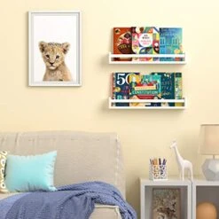 Wallniture Utah 24" Bookshelf For Kids Room Decor, White Floating Shelves For Kitchen, Bathroom Storage Set Of 2 10 Wallniture Utah 24" Bookshelf For Kids Room Decor, White Floating Shelves For Kitchen, Bathroom Storage Set Of 2 -Best Furniture Store 51u4YTpLZrL