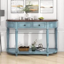 P PURLOVE Retro Circular Curved Console Table Sofa Table Entryway Table With 4 Drawers And Bottom Shelf For Entryway Hallway Ancent Style Sideboard Table With Storage -Best Furniture Store 51u6cQLZ5SL. AC