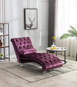 KINFFICT Velvet Chaise Lounge Chair With Toss Pillow, Modern Tufted Button Lounge Chair With Acrylic Legs, Upholstered Indoor Sleeper Chair For Living Room, Bedroom, Silver Grey -Best Furniture Store 51u8XnJTLoL. AC